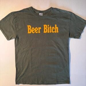 Gildan Short Sleeve Tee - Olive with Bold Yellow Text